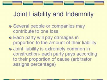 Joint Liability and Indemnity
