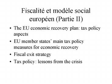 Fiscalit et modle social europen Partie II