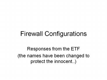 Firewall Configurations