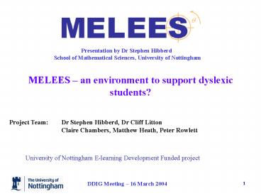 Presentation by Dr Stephen Hibberd