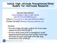 NASA High-Altitude Precipitation/Wind Radars for Hurricane Research