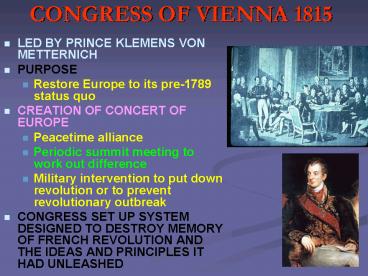 CONGRESS OF VIENNA 1815