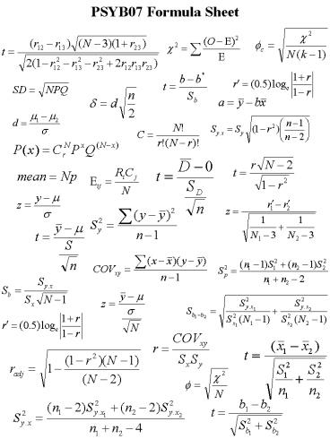 PSYB07 Formula Sheet