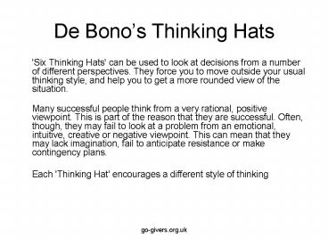 De Bonos Thinking Hats