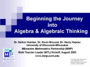 Beginning the Journey  into Algebra