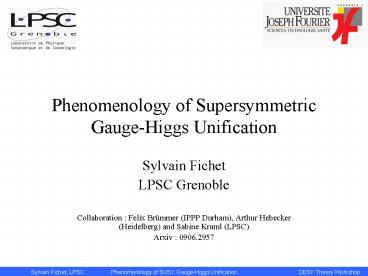 Phenomenology of Supersymmetric GaugeHiggs Unification