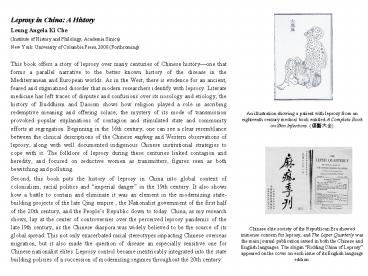 Leprosy in China: A History