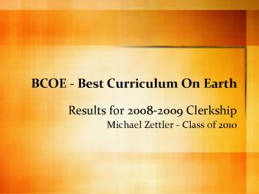 BCOE Best Curriculum On Earth