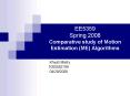 EE5359 Spring 2008 Comparative study of Motion Estimation ME Algorithms PowerPoint PPT Presentation