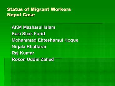 Status of Migrant Workers Nepal Case