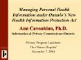 Managing Personal Health Information under Ontarios New Health Information Protection Act PowerPoint PPT Presentation