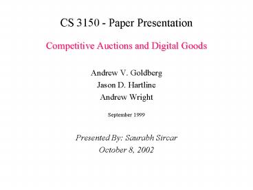 CS 3150 Paper Presentation