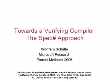 Towards a Verifying Compiler: The Spec