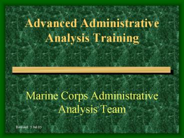 Advanced Administrative Analysis Training
