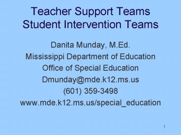 Teacher Support Teams Student Intervention Teams