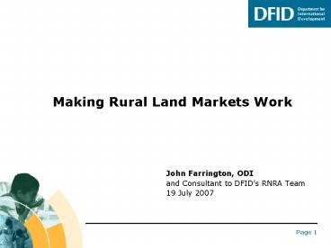 Making Rural Land Markets Work