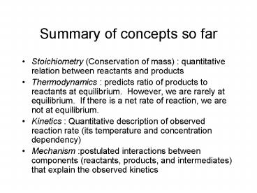 Summary of concepts so far