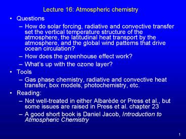 Lecture 16: Atmospheric chemistry