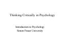 Thinking Critically in Psychology PowerPoint PPT Presentation