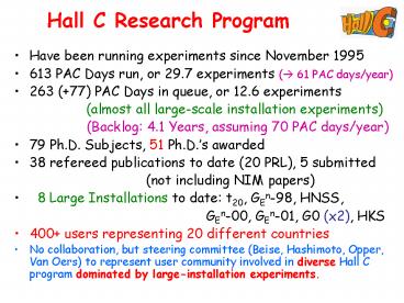 Hall C Research Program