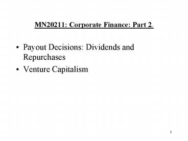 MN20211: Corporate Finance: Part 2'