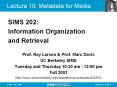 Lecture 10: Metadata for Media PowerPoint PPT Presentation