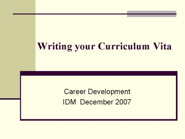 Writing your Curriculum Vita
