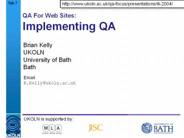 QA For Web Sites: Implementing QA