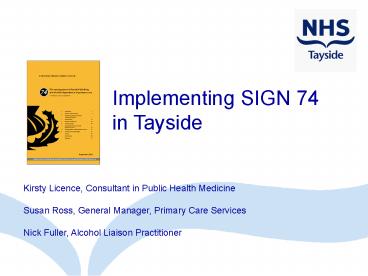 Improving NHS Alcohol Services in Tayside