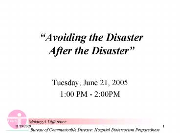 Avoiding the Disaster After the Disaster