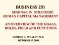 SEMINAR IN STRATEGIC HUMAN CAPITAL MANAGEMENT AN OVERVIEW OF THE GOALS, ROLES, FIELD AND FUNCTIONS PowerPoint PPT Presentation
