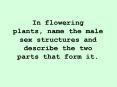In flowering plants, name the male sex structures and describe the two parts that form it' PowerPoint PPT Presentation