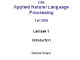 I256 Applied Natural Language Processing Fall 2009 PowerPoint PPT Presentation