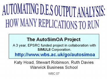 The AutoSimOA Project
