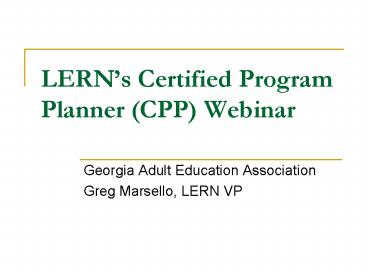 LERNs Certified Program Planner CPP Webinar