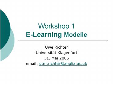 Workshop 1 ELearning Modelle