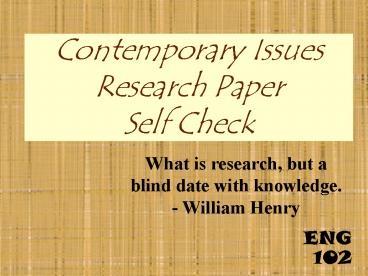 Contemporary Issues Research Paper Self Check