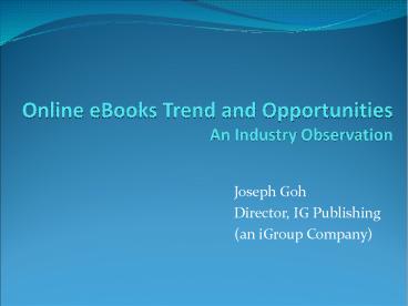 Online eBooks Trend and Opportunities An Industry Observation