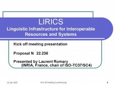 LIRICS Linguistic Infrastructure for Interoperable Resources and Systems
