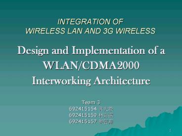 INTEGRATION OF WIRELESS LAN AND 3G WIRELESS