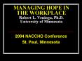 MANAGING HOPE IN THE WORKPLACE Robert L. Veninga, Ph.D. University of Minnesota PowerPoint PPT Presentation