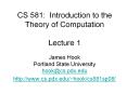 CS 581: Introduction to the Theory of Computation Lecture 1 PowerPoint PPT Presentation
