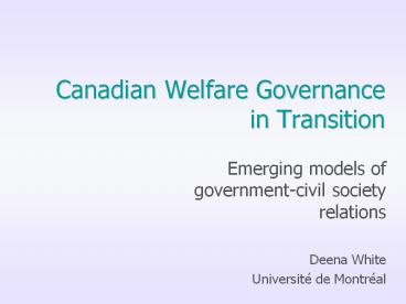 Canadian Welfare Governance in Transition