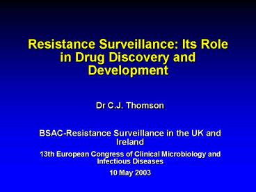 Resistance Surveillance: Its Role in Drug Discovery and Development