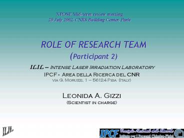 ROLE OF RESEARCH TEAM Participant 2