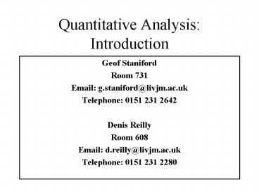 Quantitative Analysis: Introduction