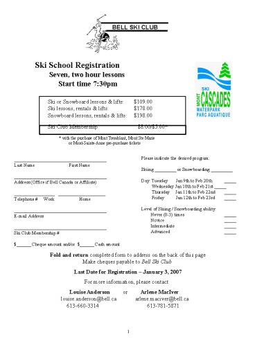 Ski School Registration