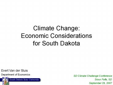 Climate Change: Economic Considerations for South Dakota