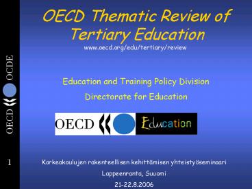 OECD Thematic Review of Tertiary Education
