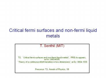 Critical fermi surfaces and nonfermi liquid metals
